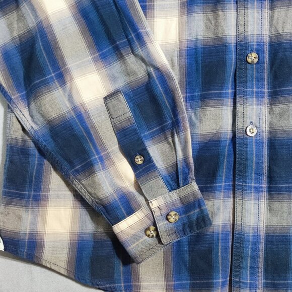 Boston Traders casual button down shirt men's size L brown blue plaid long sleev - Picture 7 of 10